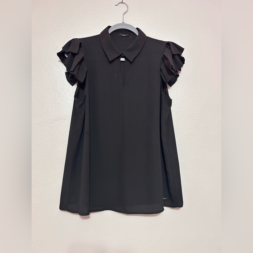 Tahari Black Ruffle Sleeve Blouse